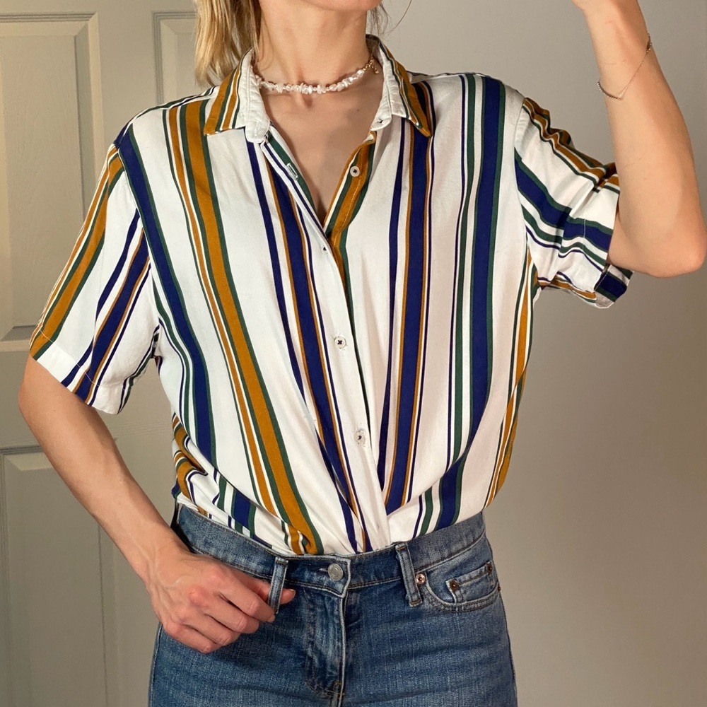Denim & Flower by Ricky Singh Striped Button-Up Shirt (Size M)
